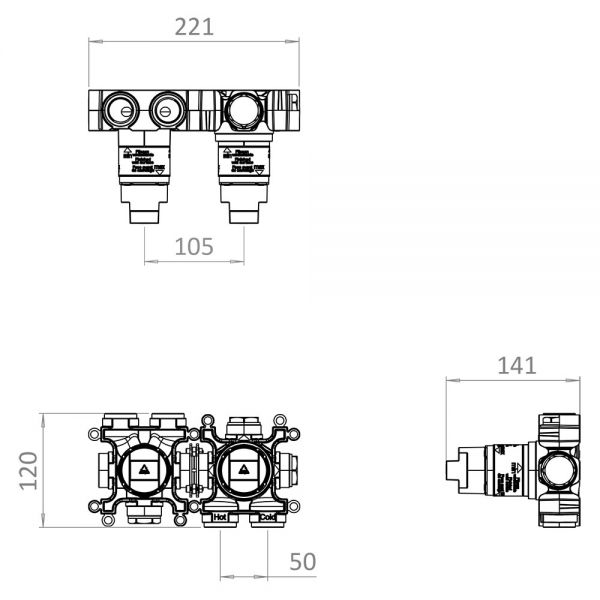 Crosswater Module Chrome 3 Outlet Thermostatic Shower Valve and Bath Spout #4