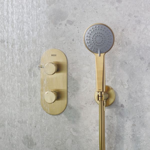 Bristan Molida Brushed Brass 2 Outlet Shower Pack with Overhead Shower and Handset #3