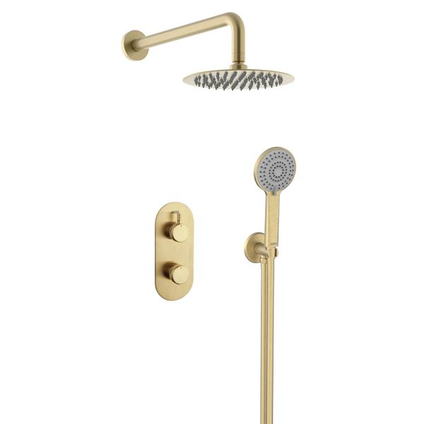 Bristan Molida Brushed Brass 2 Outlet Shower Pack with Overhead Shower and Handset