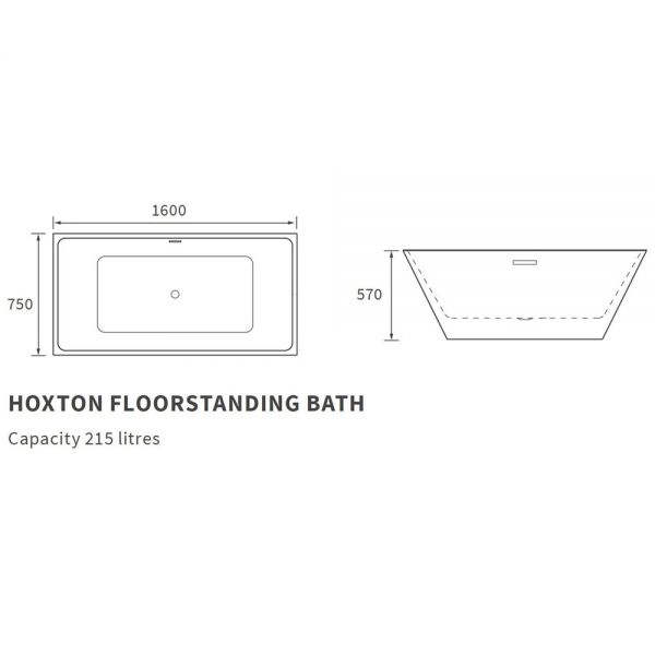 Moods Amesbury 1600 x 750 White Freestanding Bath #2