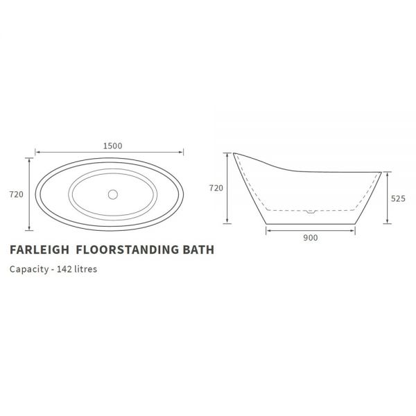 Moods Albans 1500 x 720 Freestanding Slipper Bath #4