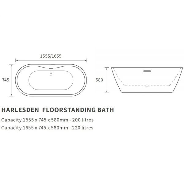 Moods Eversley 1655 x 745 Black Freestanding Bath #4