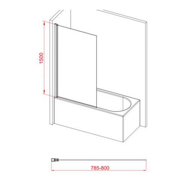 Moods 800mm Single Straight Edge Bath Screen #2