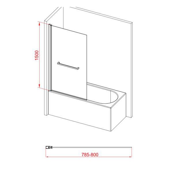 Moods 800mm Single Straight Edge Bath Screen With Rail #2