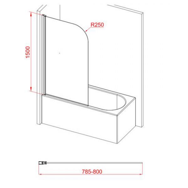 Moods 800mm Single Curved Edge Bath Screen #2