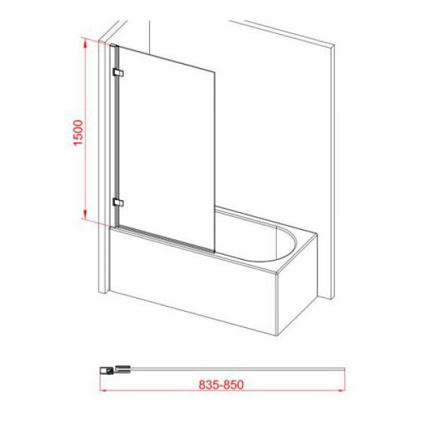 Moods 850mm Hinged Straight Edge Bath Screen #2