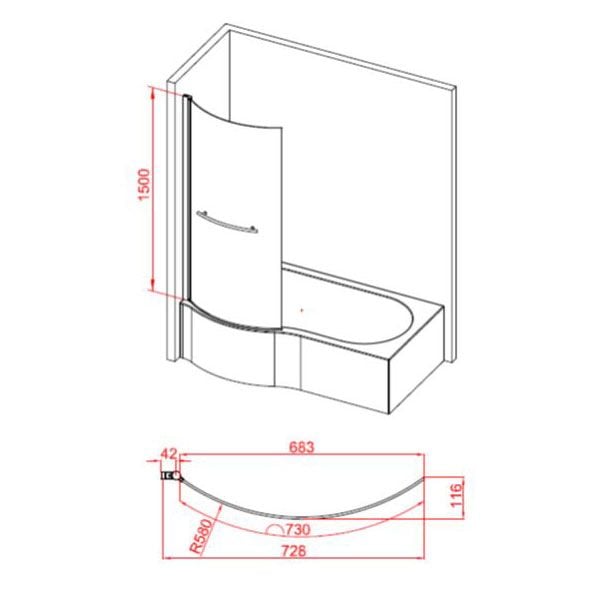 Moods 760mm P Shaped Bath Screen #2