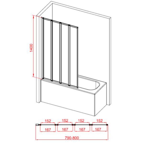 Moods 800mm Framed Four Fold Bath Screen #2