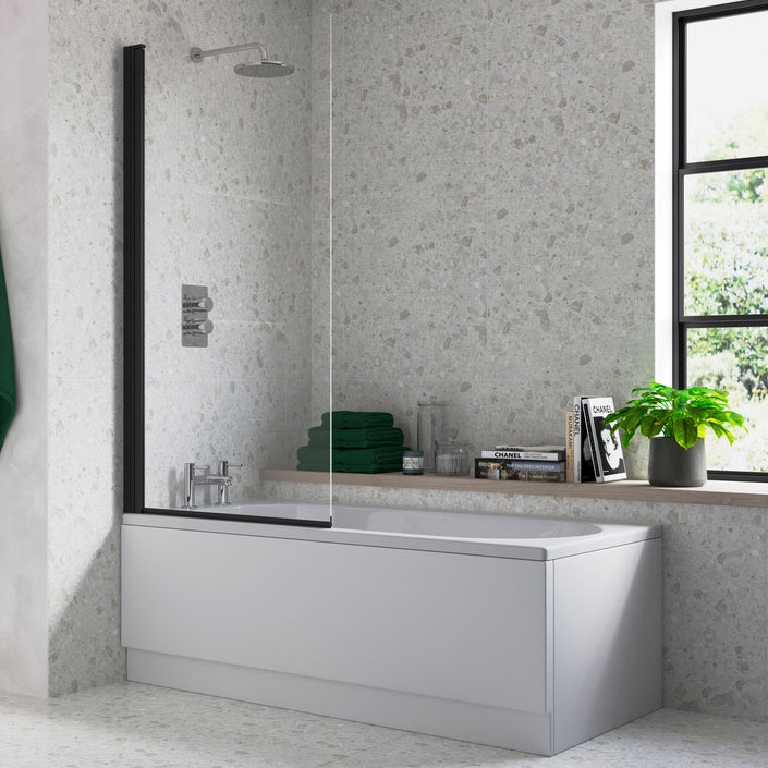 Moods Black Single Panel Hinged Bath Screen MOOD104939