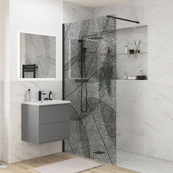 Moods Reflex Splash 1200 Black Leaf Walk In Shower Panel