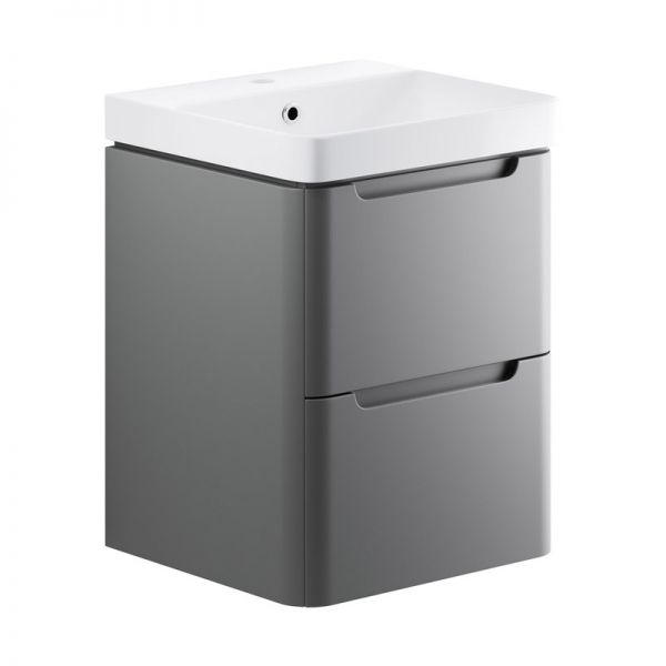 Moods Lapford 500 Matt Grey Wall Hung Cloakroom Vanity Unit and Ceramic Basin