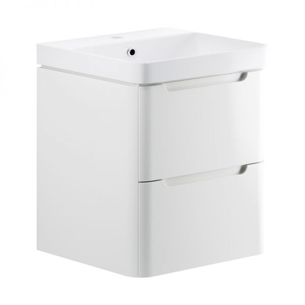 Moods Lapford 600 White Gloss Wall Hung Vanity Unit and Ceramic Basin