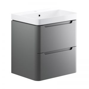 Moods Lapford 600 Matt Grey Wall Hung Vanity Unit and Ceramic Basin