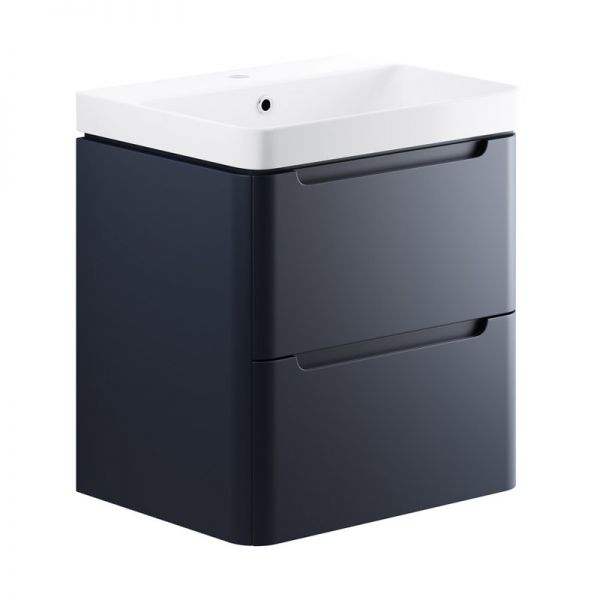 Moods Lapford 600 Matt Indigo Wall Hung Vanity Unit and Ceramic Basin