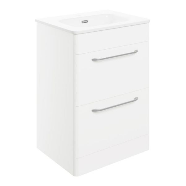 Moods Gabwell 600 White Gloss 2 Drawer Floor Standing Unit and Basin