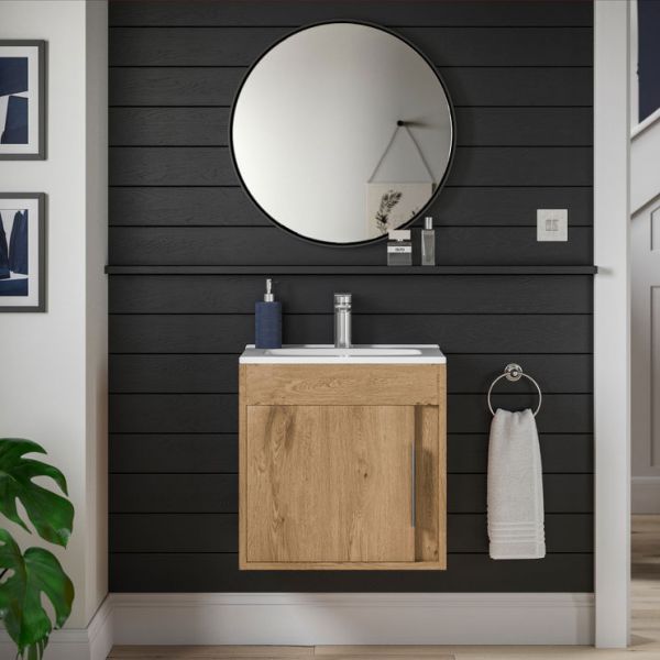 Moods Elmscott 500mm Seville Oak Wall Mounted Unit and Basin #2
