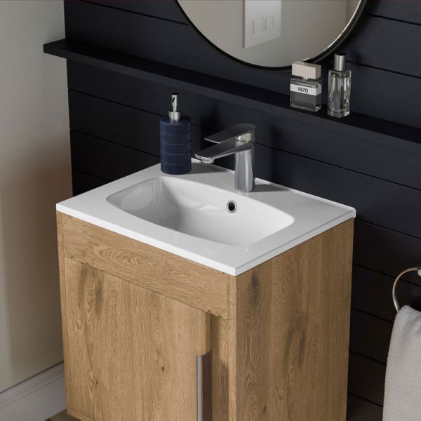Moods Elmscott 500mm Seville Oak Wall Mounted Unit and Basin #3