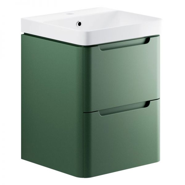 Moods Lapford Sage Green 500mm Wall Hung Cloakroom Vanity Unit and Ceramic Basin