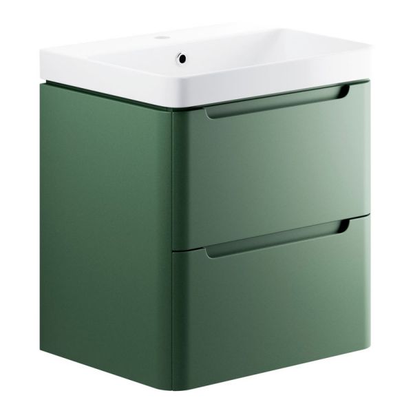 Moods Lapford Sage Green 600mm Wall Hung Vanity Unit and Ceramic Basin