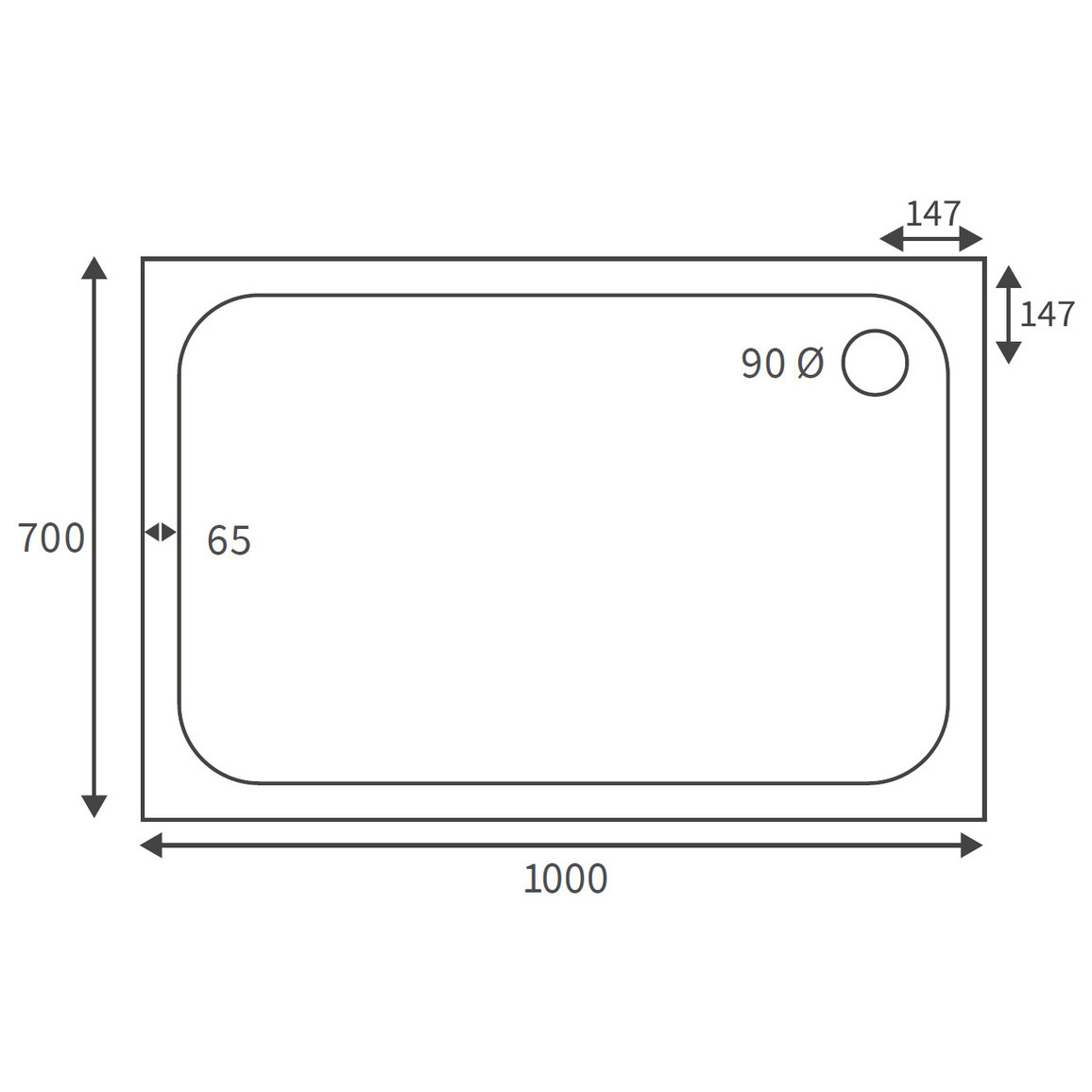 Moods Deluxe 45mm Low Profile Rectangular Shower Tray 1000 x 700mm