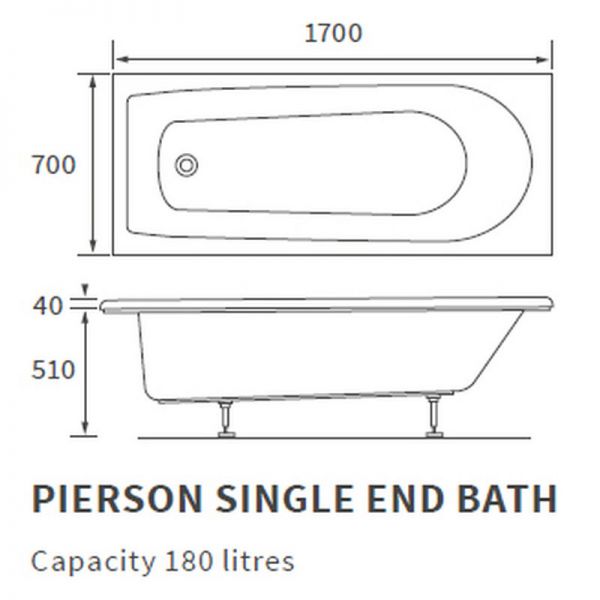 Moods Timor Single Ended Acrylic Bath 1700 x 700mm 2TH #2