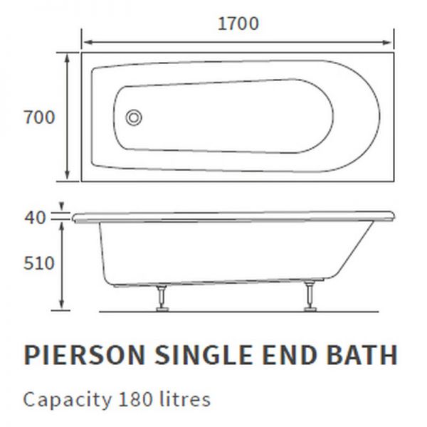 Moods Timor Supercast Single Ended Acrylic Bath 1700 x 700mm 2TH #2