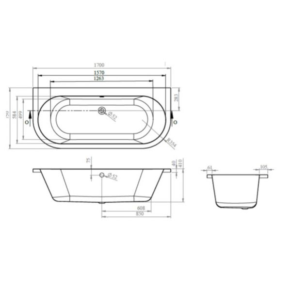 Moods Scotia Supercast Double Ended Back to Wall Bath 1700 x 750mm 0TH #2