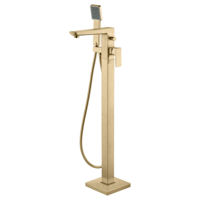Moods Hingham Floor Standing Brushed Brass Bath Shower Mixer Tap