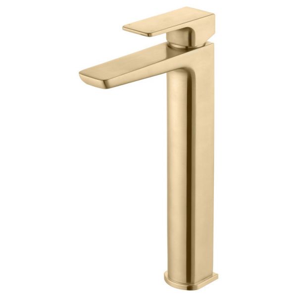 Moods Hingham Deck Mounted Brushed Brass Tall Basin Mixer Tap