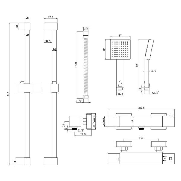 Moods Rhodes Cool Touch Thermostatic Bar Shower Valve with Riser Kit #2
