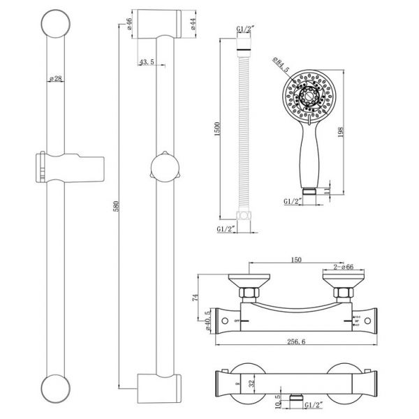 Moods Volos Low Pressure Thermostatic Bar Shower Valve with Riser Kit #2