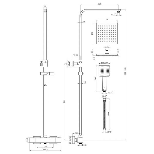 Moods Rhodes Cool Touch Thermostatic Bar Valve with Riser and Overhead Shower Kit #2