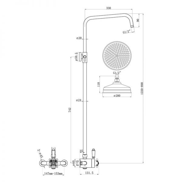 Moods Traditional Exposed Single Outlet Shower Kit with Overhead Shower MOOD105834
