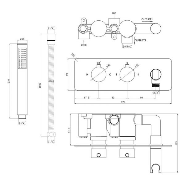 Moods Argos Chrome Horizontal Two Outlet Thermostatic Shower Valve Kit #2