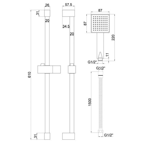 Moods Square Chrome Slider Rail Shower Kit #2