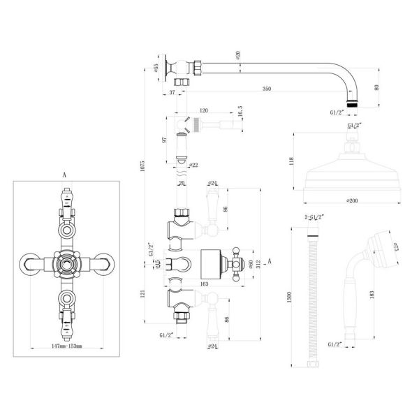 Moods Traditional Exposed Two Outlet Shower Kit with Riser and Overhead Shower #2
