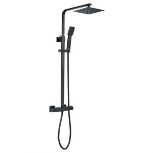 Moods Black Square Thermostatic Bar Valve with Riser and Overhead Shower Kit