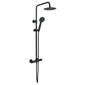 Moods Black Round Thermostatic Bar Valve with Riser and Overhead Shower Kit