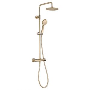 Moods Brushed Brass Thermostatic Bar Valve with Riser and Overhead Shower Kit