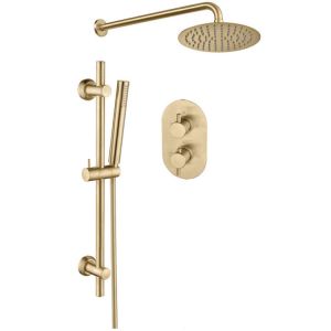 Moods Brushed Brass Two Outlet Thermostatic Shower Pack