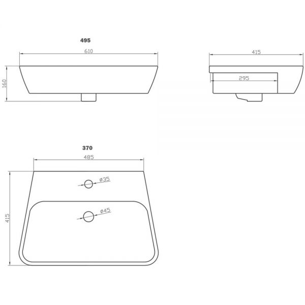 Moods Torchwood Semi Recessed Basin 495 x 415mm 1 Tap Hole #2