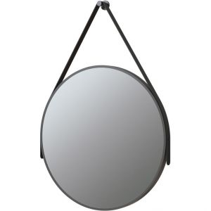 Moods Tokyo 600 x 600 Matt Black Round Bathroom Mirror With Strap