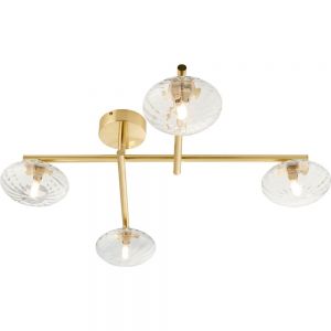 Moods Status Brushed Brass Ceiling Light with Clear Ribbed Glass