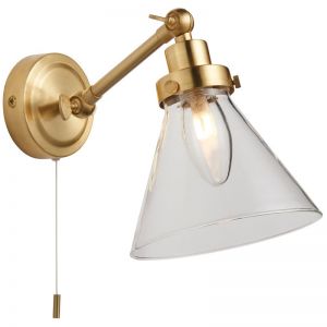 Moods Conar Brushed Brass Wall Light with Clear Glass Shade