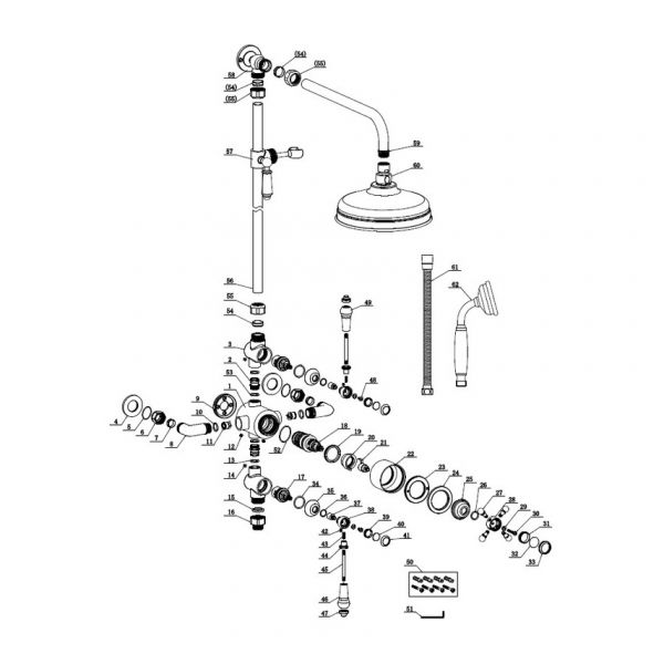 Moods Corinth Brushed Brass Exposed Two Outlet Thermostatic Shower Kit with Riser and Overhead Shower #2