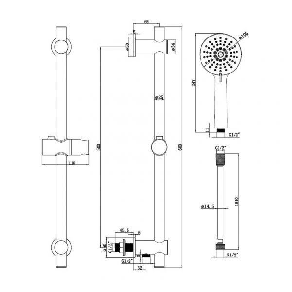 Moods Round Matt Black Slider Rail Shower Kit MOOD106790