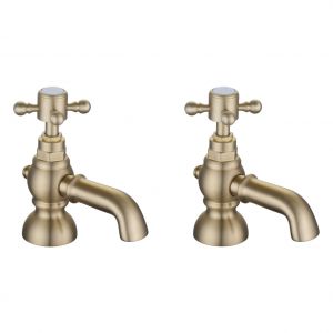 Moods Milbank Deck Mounted Brushed Brass Bath Pillar Taps