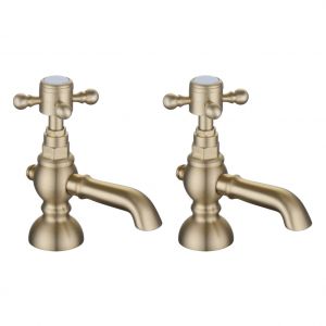 Moods Milbank Deck Mounted Brushed Brass Basin Pillar Taps