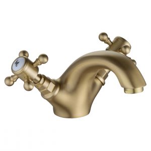 Moods Milbank Deck Mounted Brushed Brass Basin Mixer Tap with Waste