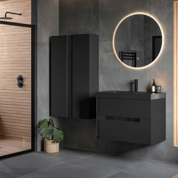 Moods Clash Matt Black Tall 1 Door Wall Hung Bathroom Storage Unit #2